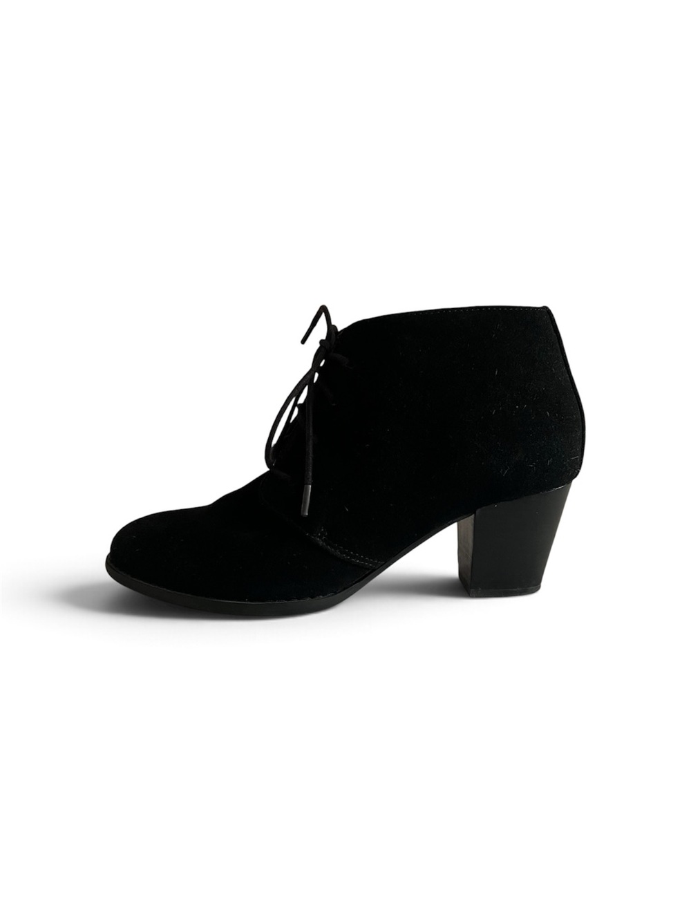 VIONIC Zenda Black Suede Heeled Ankle Boot Granny Witchy Prairie Core Sz 8